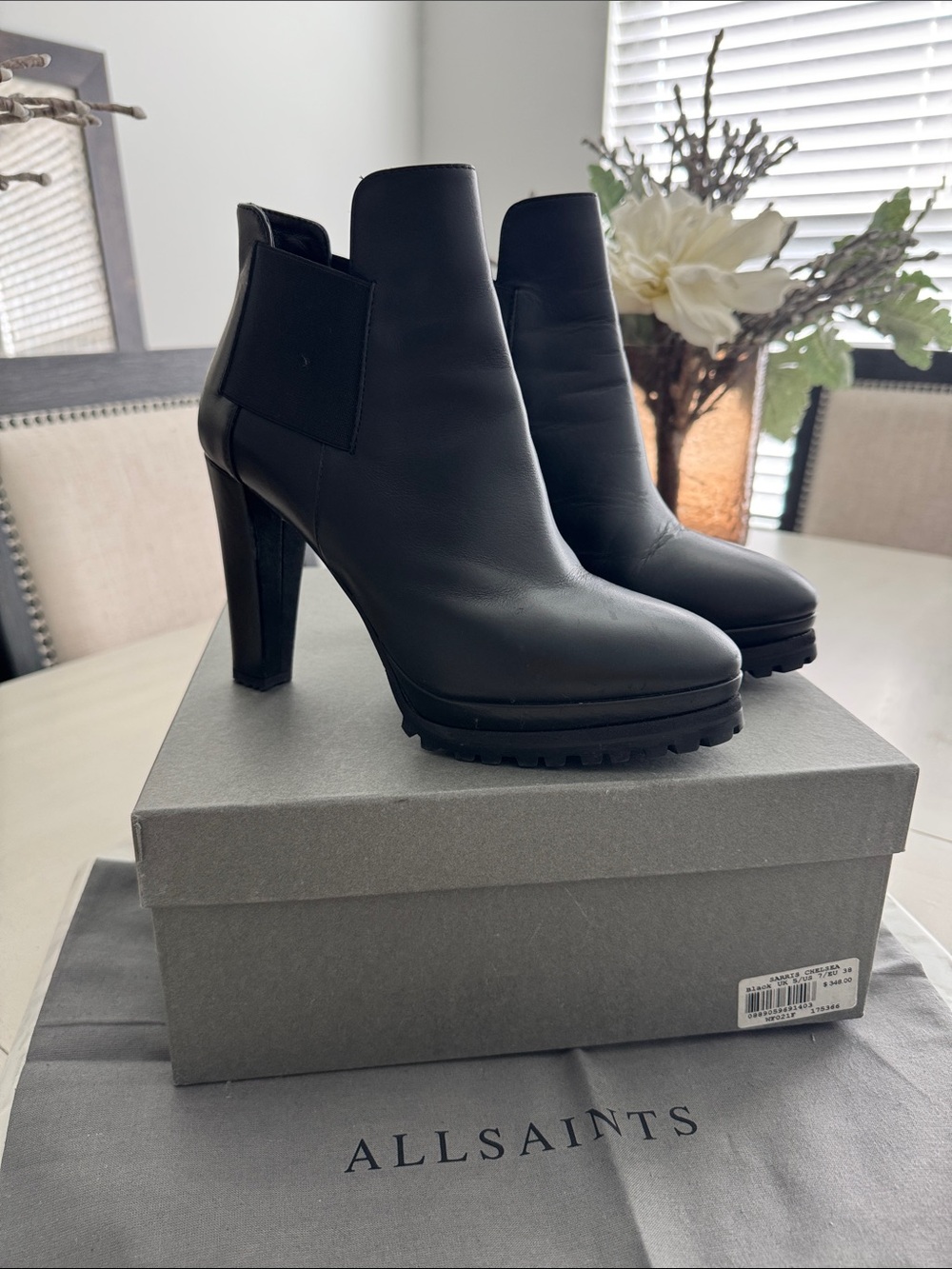 All Saints Black Leather Platform Ankle Booties